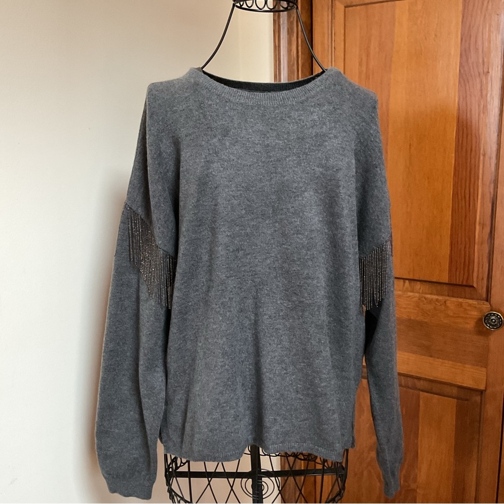 WHBM Beaded Fringe Crewneck Pullover, Medium - Picture 2 of 10